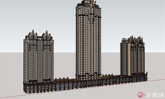 欧式风格详细的商业住宅楼设计su模型