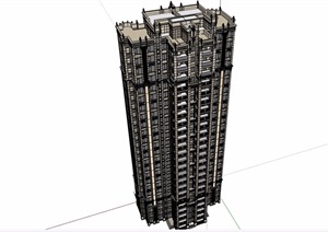 新古典风格详细的高层居住楼建筑SU(草图大师)模型