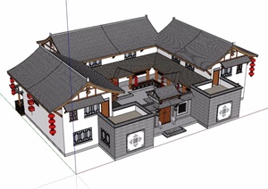 中式四合院民居住宅建筑SU(草图大师)模型