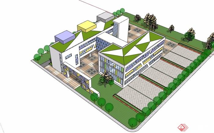 现代风格详细的完整学校教育建筑楼设计su模型