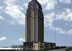 现代风格详细的完整商业办公楼建筑SU(草图大师)模型