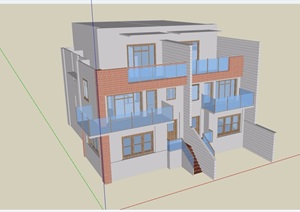 现代风格双拼别墅建筑设计SU(草图大师)模型