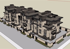 新古典风格联排住宅小区别墅设计SU(草图大师)模型