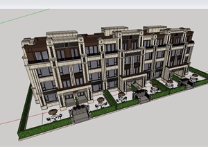 新古典风格详细的完整别墅建筑SU(草图大师)模型