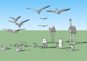 鸟类景观雕塑集合SU(草图大师)模型