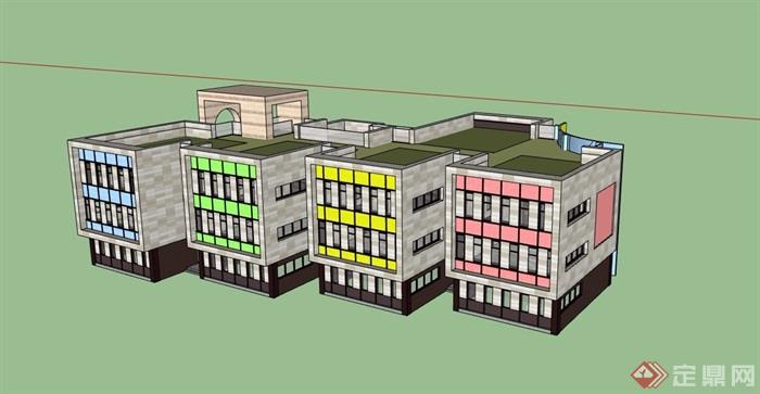 现代风格详细的多层完整教育建筑楼设计su模型
