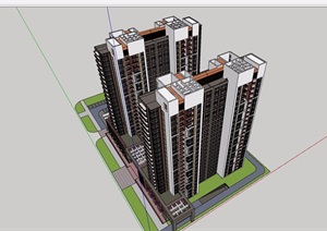 现代风格详细的商业住宅高层建筑楼设计SU(草图大师)模型