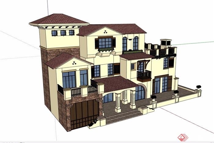 欧式风格详细的多层私人住宅别墅设计su模型