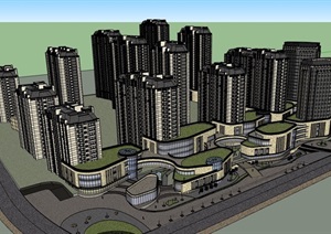 欧式风格详细的完整商业住宅小区高层建筑SU(草图大师)模型