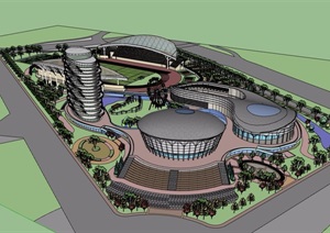 某现代风格详细的完整体育场馆建筑设计SU(草图大师)模型