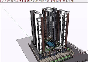 现代风格详细的整体商业住宅建筑楼设计SU(草图大师)模型