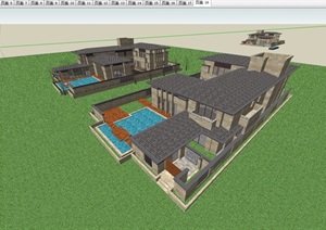 新古典风格详细私人住宅完整别墅设计SU(草图大师)模型