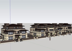 新古典风格详细的双拼住宅完整别墅设计SU(草图大师)模型