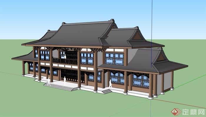 古典中式风格两层详细的完整商业建筑su模型