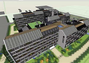 中式风格详细的商业住宅楼SU(草图大师)模型