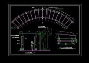 园林景观详细的弧形廊架素材设计cad施工图