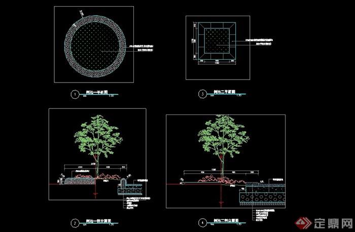 现代景观详细的完整树池设计cad施工图