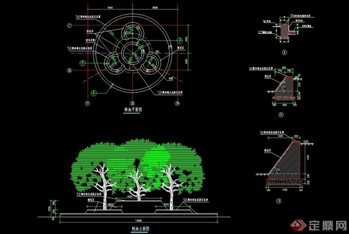园林景观详细的种植树池设计cad施工图