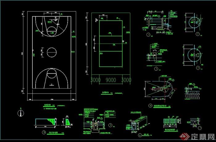 详细的完整篮球运动场地做法cad施工图