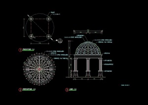 欧式风格详细的精致圆形亭子设计cad施工图天正打开