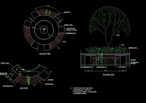 园林景观详细的树池及座椅设计cad施工图