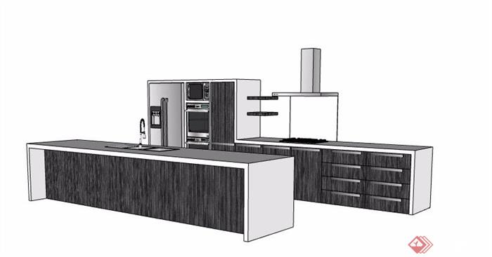 开放式厨房橱柜整体素材su模型