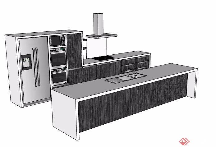 开放式厨房橱柜整体素材su模型
