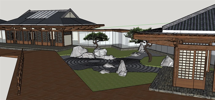 日式风格禅意茶室景观设计建筑设计sketchup模型 原创