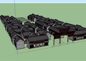 古建商业街建筑楼设计SU(草图大师)模型
