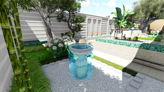 别墅小庭院欧式景观设计su模型(1)