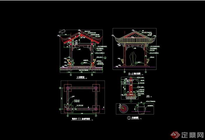 古典中式园林景亭素材设计cad施工图