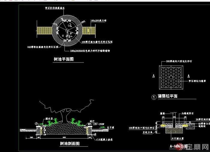 园林景观节点树池素材cad施工图