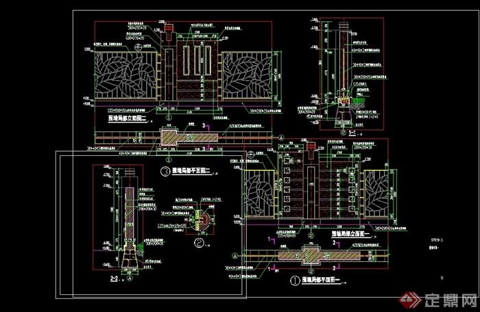 园林景观详细的独特围墙设计cad施工图