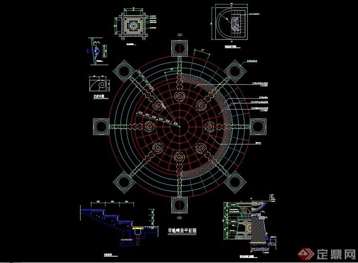 现代详细的旱地喷泉设计cad详图