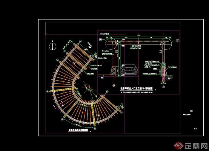 详细的车库景观节点廊架设计cad施工图