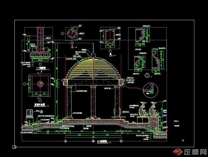 欧式圆形园林景亭素材设计cad施工图