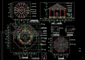 详细的八角园林景亭素材设计cad施工图