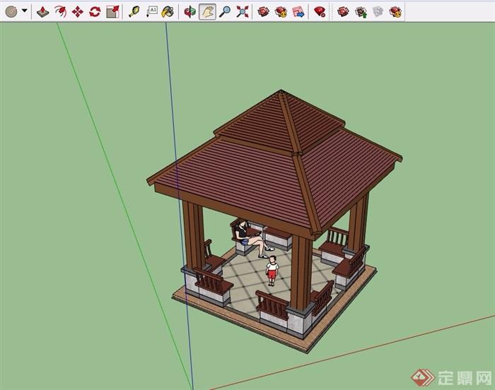 现代详细的整体完整的亭子素材设计su模型