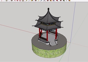 古典中式风格六角重檐亭设计SU(草图大师)模型