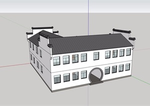 徽派中式风格两层办公楼设计SU(草图大师)模型