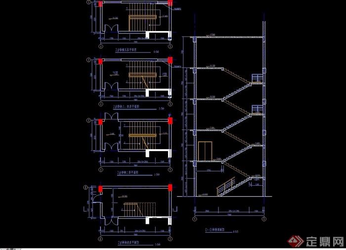独特详细的完整多层楼梯设计cad施工详图