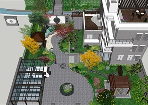 中式田园庭院景观设计2SU(草图大师)素材模型