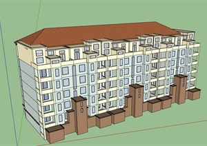 欧式风格详细的居住小区楼设计SU(草图大师)模型