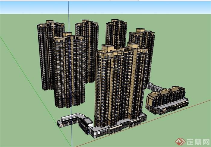 某住宅高层小区居住建筑楼设计su模型