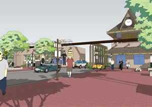 XX村现代农业休闲旅游基地大门口入口处建筑及景观规划设计sketchup模型