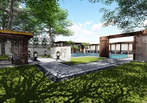 新中式景观庭院设计SU(草图大师)模型素材