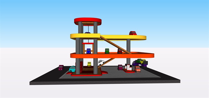 玩具停车场车子su素材模型(2)