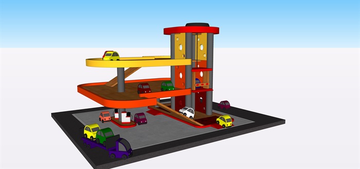 玩具停车场车子su素材模型(3)