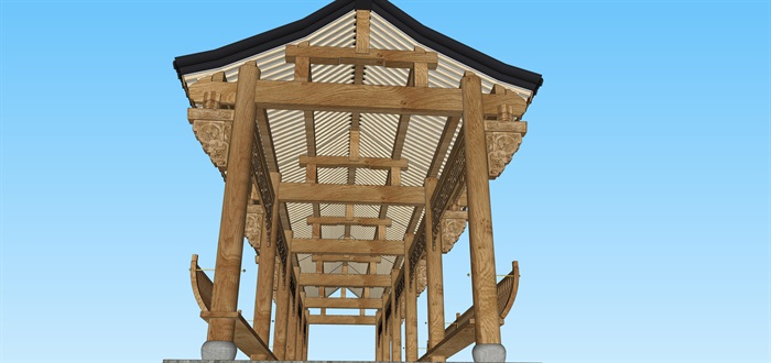 中式回廊隼牟结构su素材模型(2)