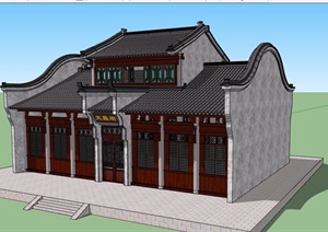 古典中式风格商业楼建筑设计SU(草图大师)模型